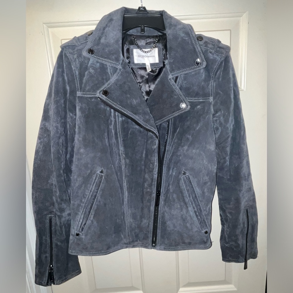 BCB Generation Womens 100% Suede Jacket Charcoal Dark Gray Motorcycle l size L